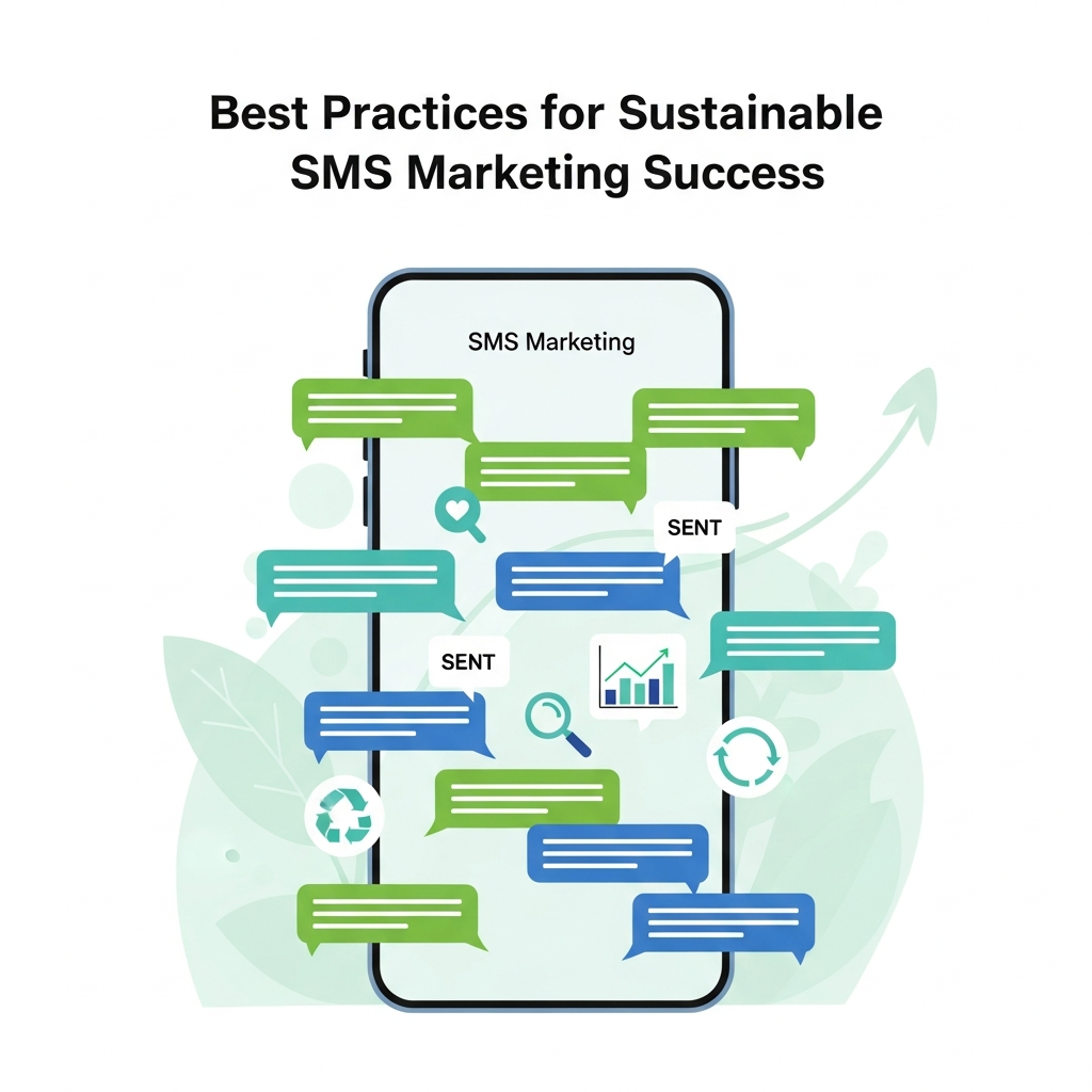 SMS marketing illustration on a phone.